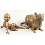 A bronze rat, and an Asian crawling toddler. 2nd half of th