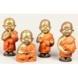 A lot consisting of four bronze caricatures of Shaolin monk