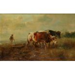 Henri Schouten (1857-1927) ÊOxesÊpulling a harrow. signed (