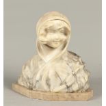 A marble bust of a young girl in a headscarf. Italy, first