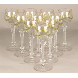 A set of (10) crystal wine glasses with painted green/yello