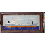 A tile tableau depicting an oil tanker, made for the Royal