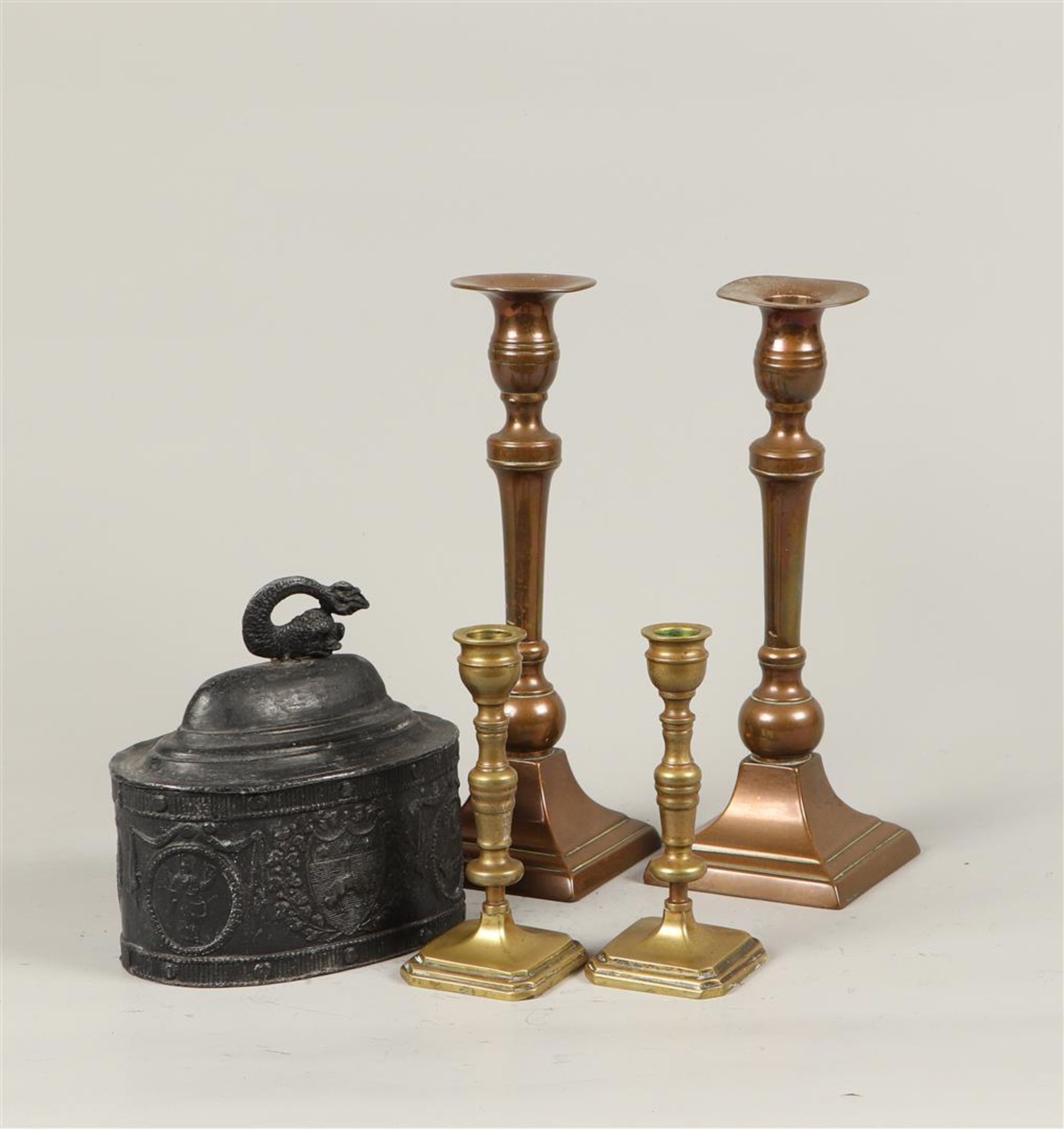 A lot of Various items consisting of two sets of candlestic
