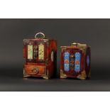 A lot of wooden jewelry boxes, one with cloisonne. China, l