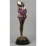 A cold-painted bronze in the shape of an Art Noveau lady wi