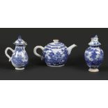 A small porcelain tea set; teapot, milk jug, tea caddy with