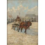G.J. Overbeek (1882-1947) A horse and cart on a snowy quay,