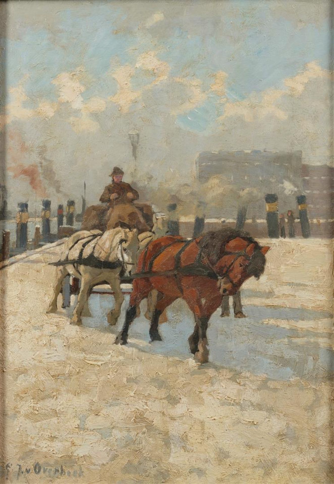 G.J. Overbeek (1882-1947)
A horse and cart on a snowy quay,