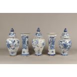 A 5 piece earthenware cabinet set. Delft 18th century. H.: