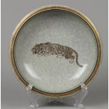 A porcelain crackle dish with a lion decor, Royal Copenhage