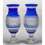 A set of crystal cut vases, marked Val Saint Lamber. Belgiu
