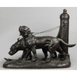 A large dark patinated bronze depicting two dogs on a leash