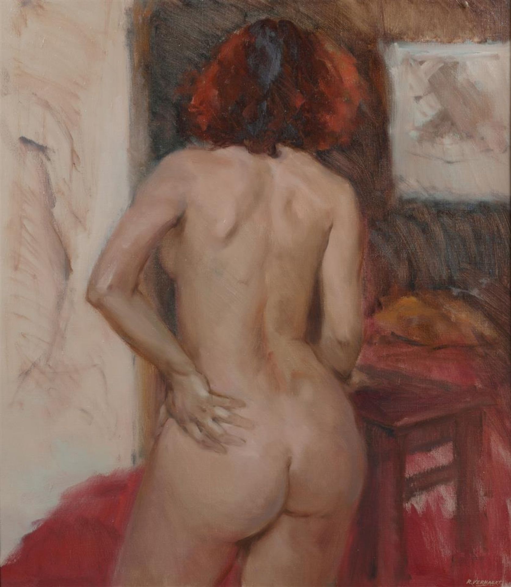 Roger Verhaert, 20e eeuw. 
NudeÊ- Model in studio. Signed (