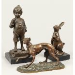 A lot of various bronzes, including a greyhound. 2nd half o