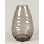 A smoked glass teardrop ribbed vase. A.D. Copier, 20th cent