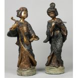 A pair of bronze Japanese court ladies. Late 20th century.