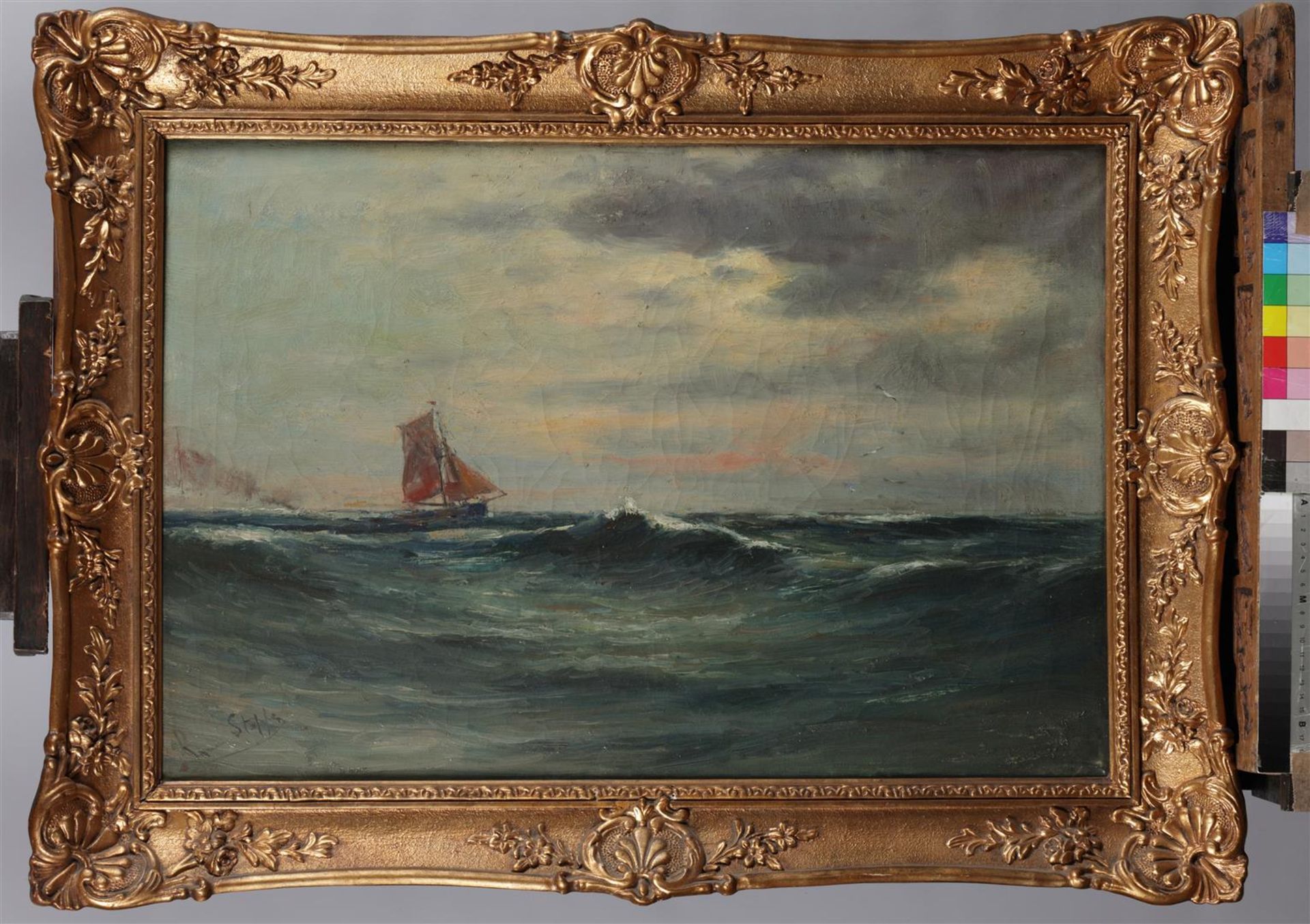 Romain Steppe  (1859-1927)
Fishing ship on a choppy, signed - Bild 2 aus 4