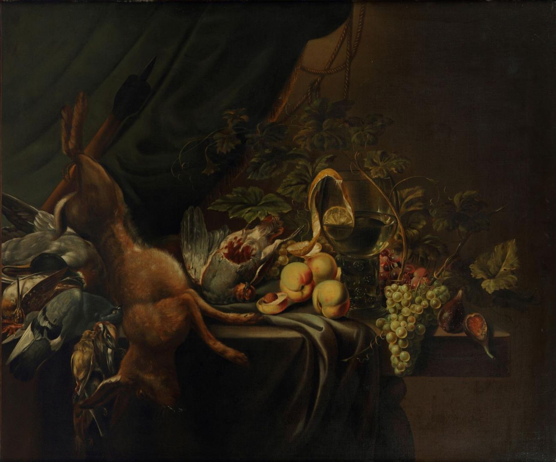 After Jan Weenix, A showpiece still life with game, peaches