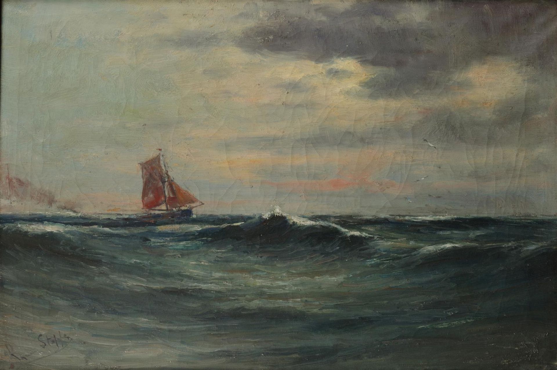 Romain Steppe  (1859-1927)
Fishing ship on a choppy, signed