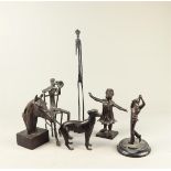 A lot consisting of (6) various modern bronze statues. Incl