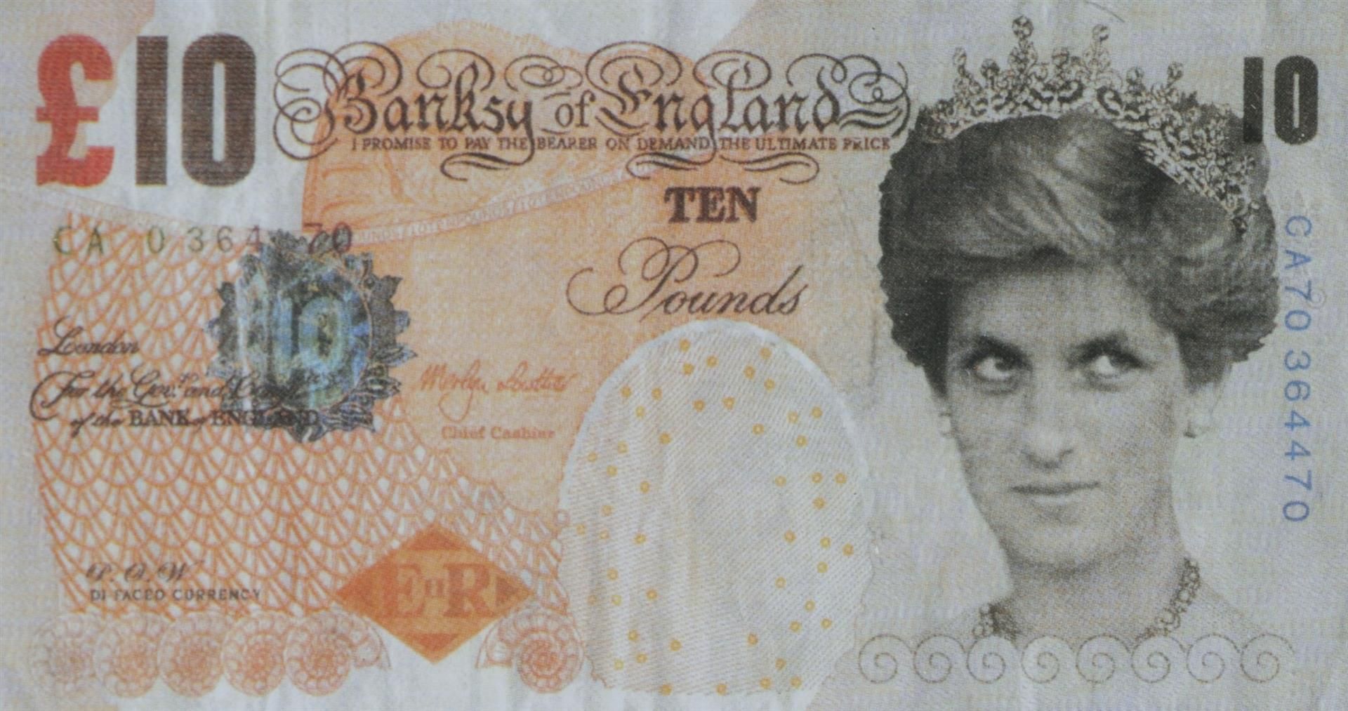 Banksy (1947-)
Di-faced ten-pound note. Published by Santa'