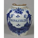 An earthenware tobacco jar "Dunkirk", marked NQ. Delft, 18t