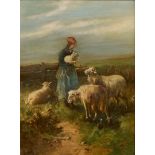 Henri Schouten (1857-1927) A shepherdess with herd. signed