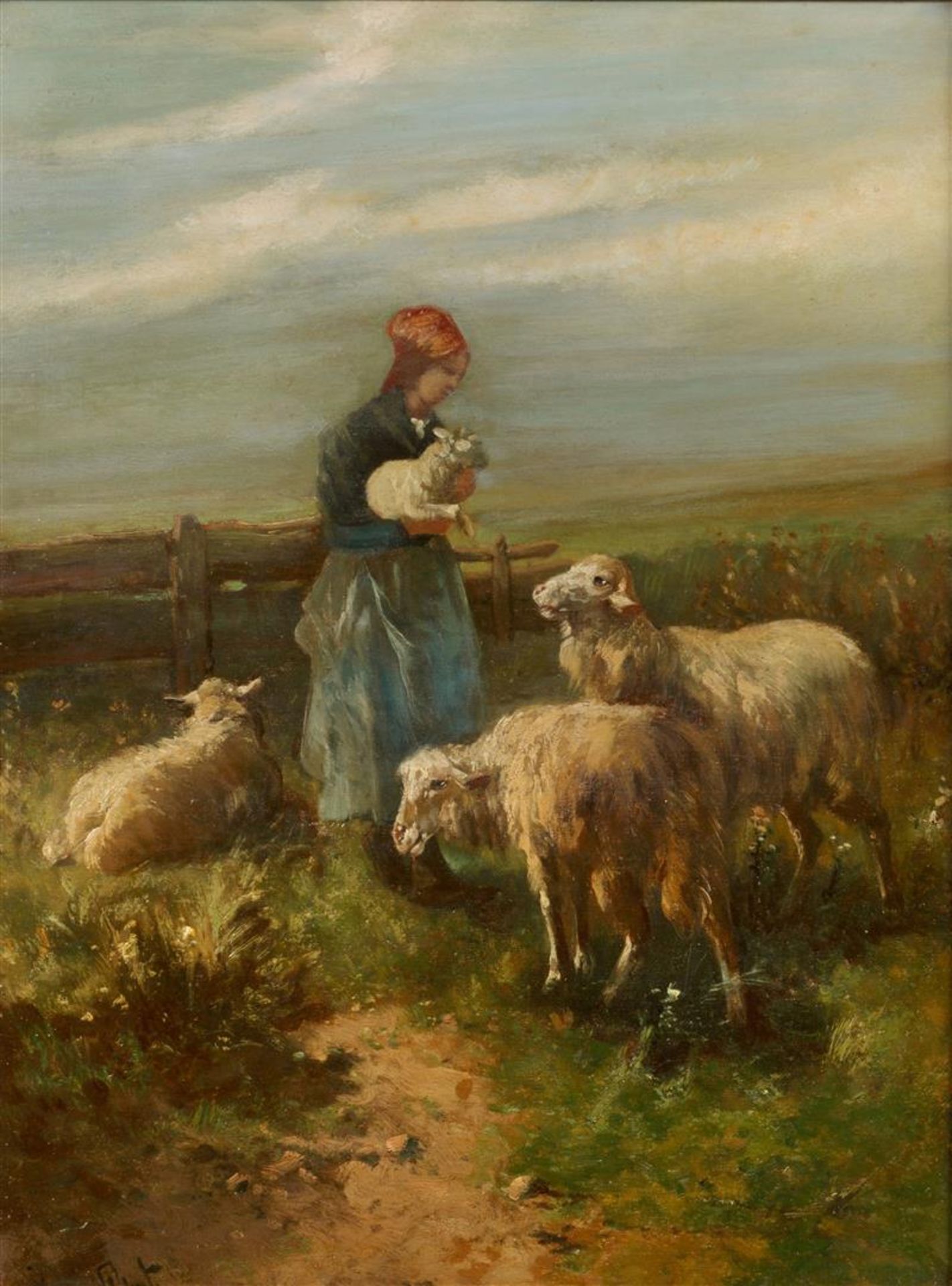 Henri Schouten (1857-1927)
A shepherdess with herd. signed 