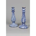 A lot of twisted faience candlesticks. France, 1st half 20t
