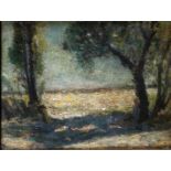 An impressionist marouflŽ of a figure in a landscape, indis