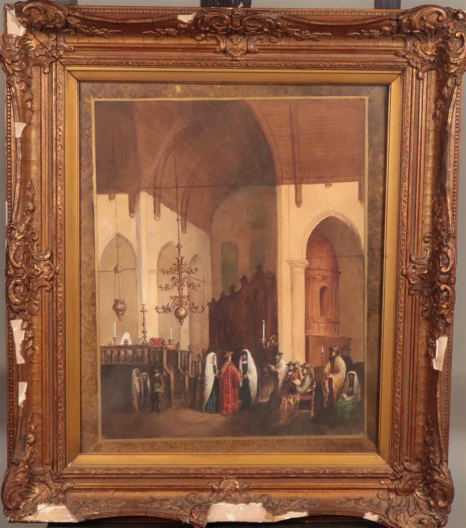 Dutch School, ca. 1930. A Jewish wedding, watercolor on pap - Image 2 of 3