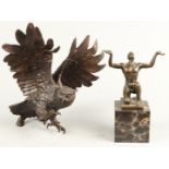 A lot consisting of (2) bronze, an attacking owl and a bron