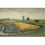 Toon Langeberg, XX, Landscape with cornfields. signed (low