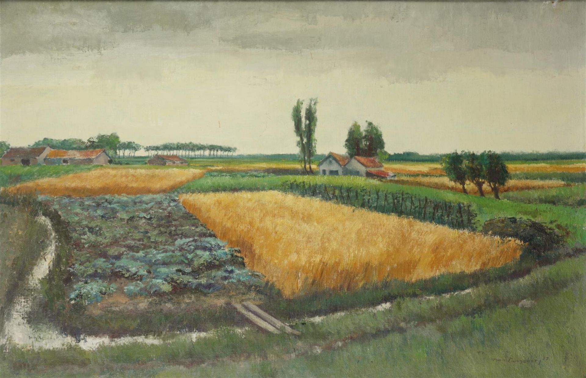 Toon Langeberg, XX, 
Landscape with cornfields. signed (low