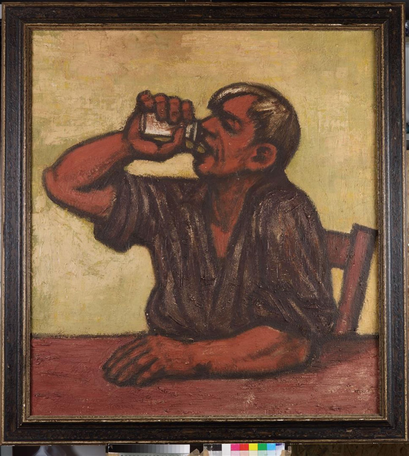 Flemish expressionist, ca. 1920. A drinking man, oil on can - Image 2 of 3