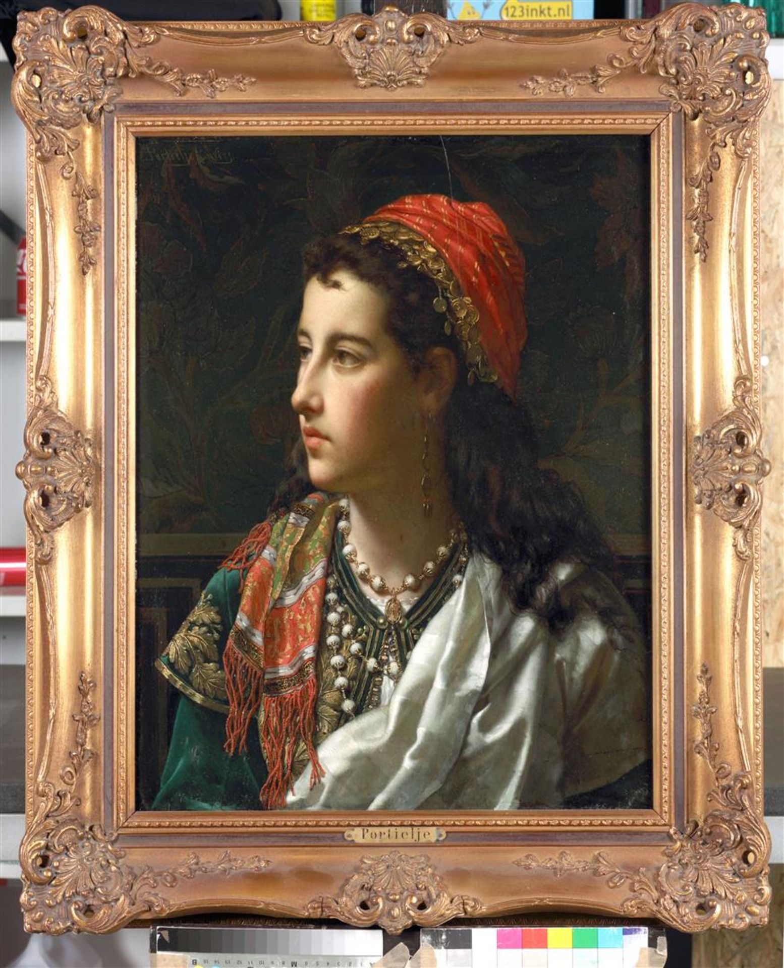 Jan Portielje (Amsterdam 1829 - 1908 Antwerp), Girl in orie - Image 2 of 4