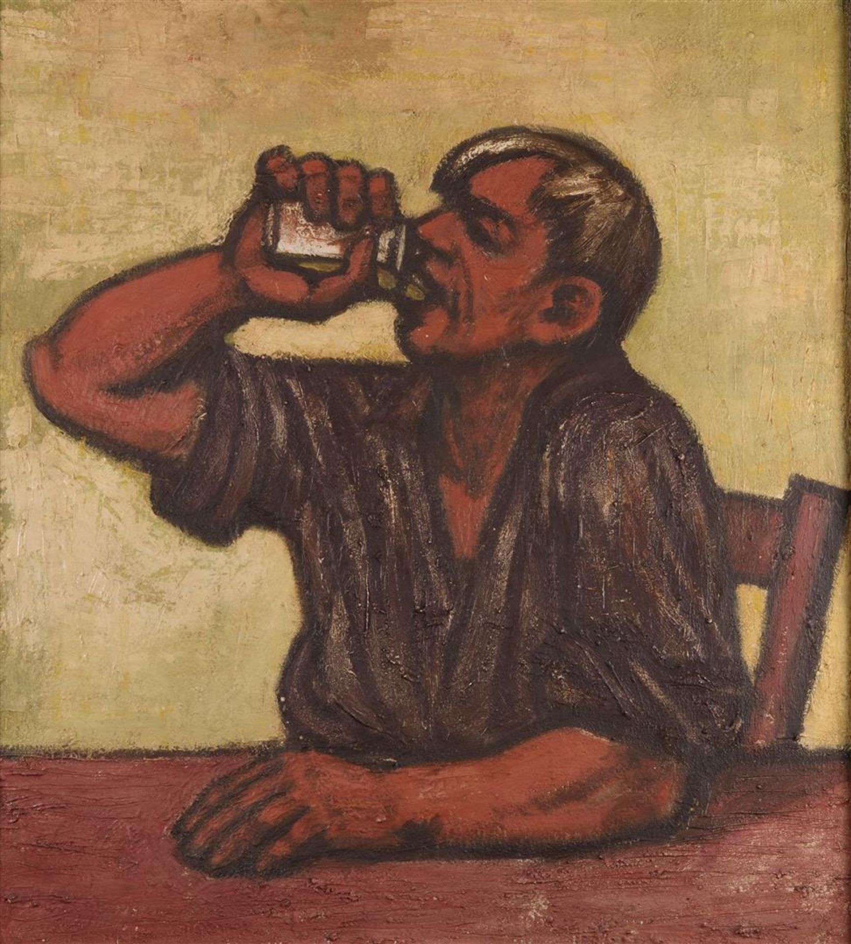 Flemish expressionist, ca. 1920. A drinking man, oil on can