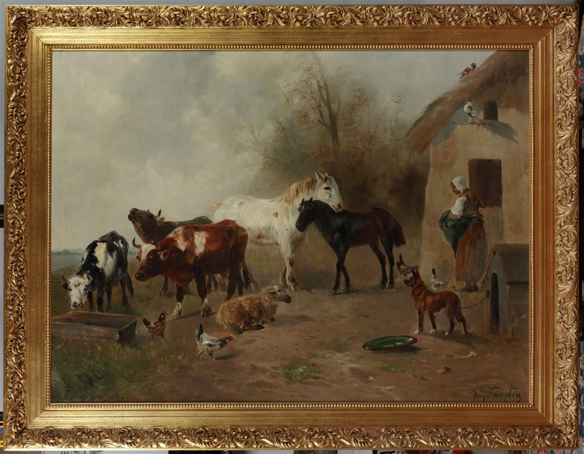 Henri Schouten (1857-1927)
A courtyard with horses, cows, p - Image 2 of 4