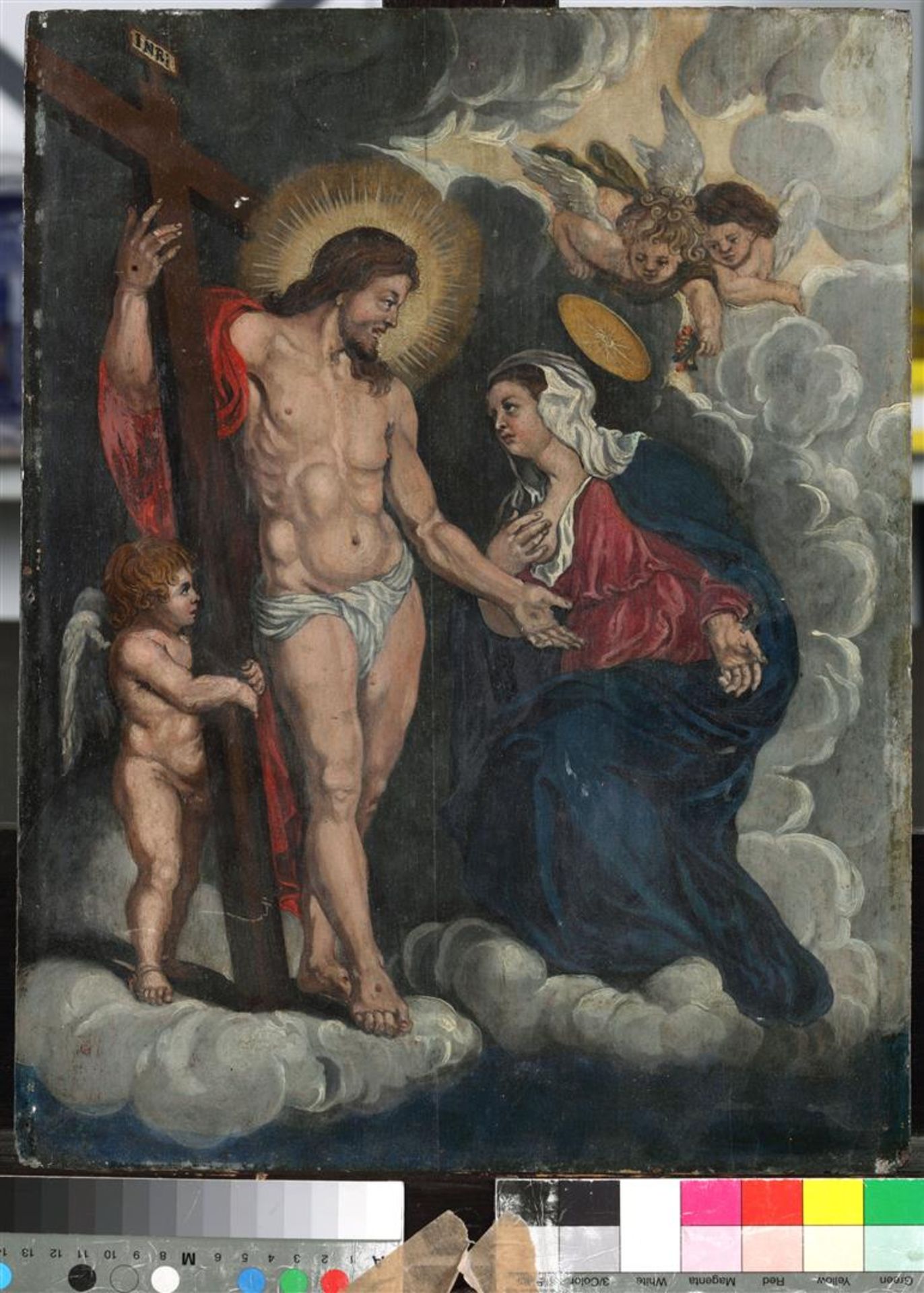 A convolute of three religious paintings depicting a crucif - Image 3 of 7