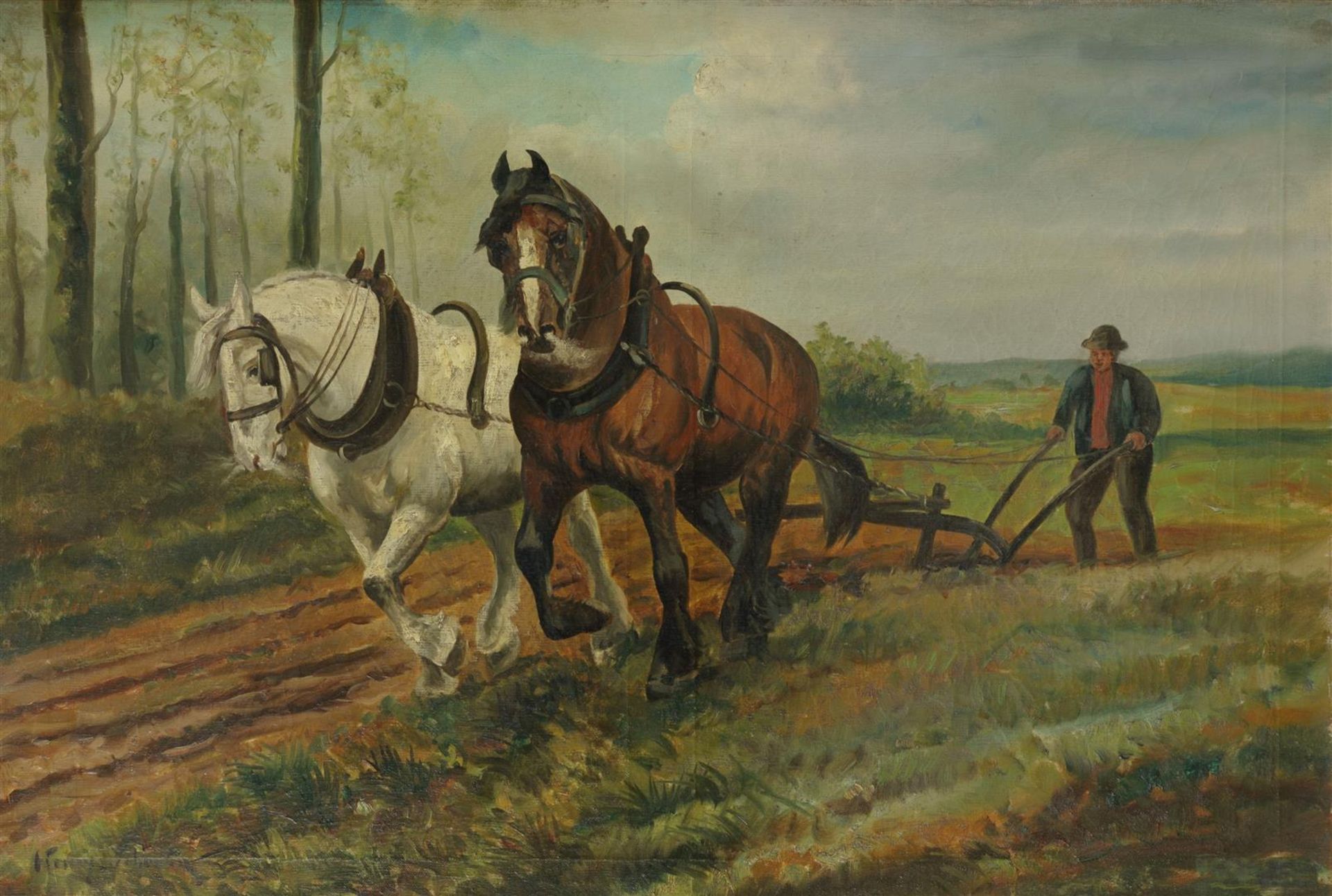 Henri Schouten (1857-1927)
Imitator, A farmer plowing in th