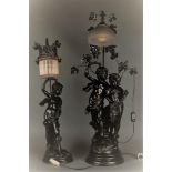 A lot consisting of (2) decorative composite metal table lamps, 20th century.