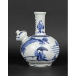 A porcelain kendi decorated with landscape decor. China, 17th/18th century.