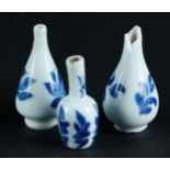 Three porcelain small model dollhouse vases with floral decor. China, Kangxi.