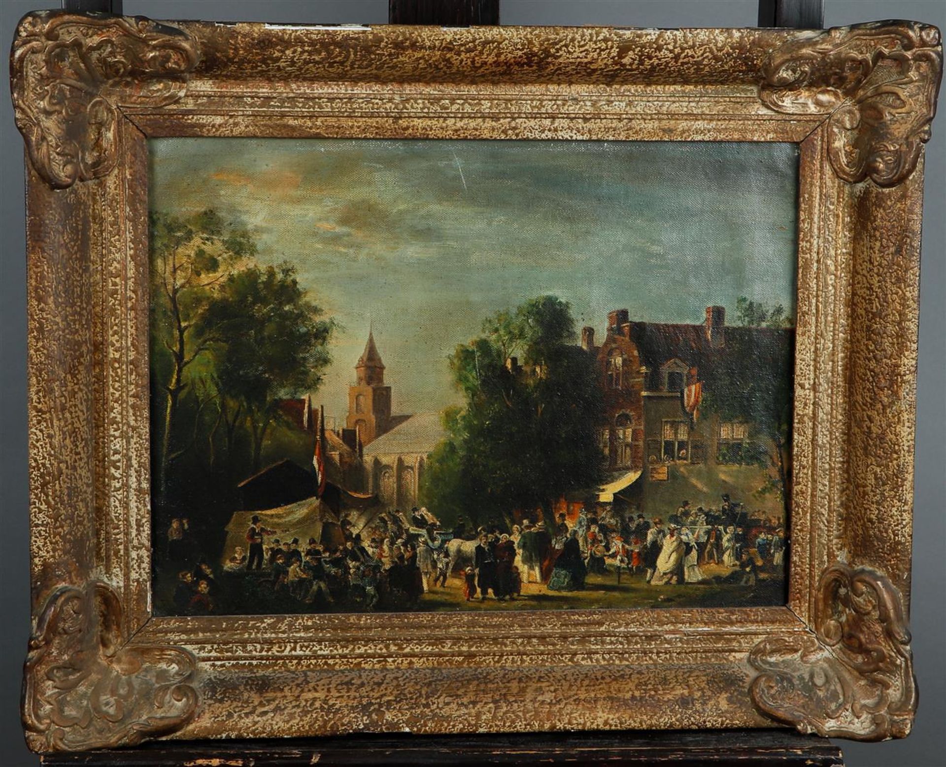 Two paintings depicting a busy city square and a painting from the romantic school depicting a woman - Image 6 of 7