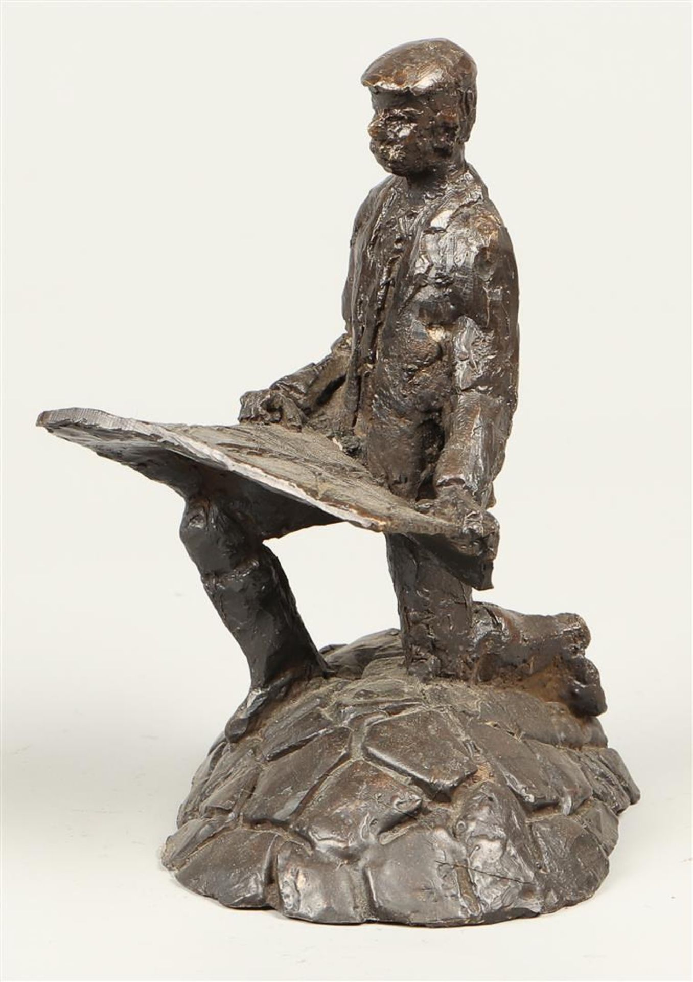 and three decorative bronze statuettes of rockers, two heads, and a dike warden. - Image 6 of 7