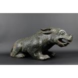 A "Spinach" jade sculpture of a fantasy lion. 20th century. Weight 34.5 kg.