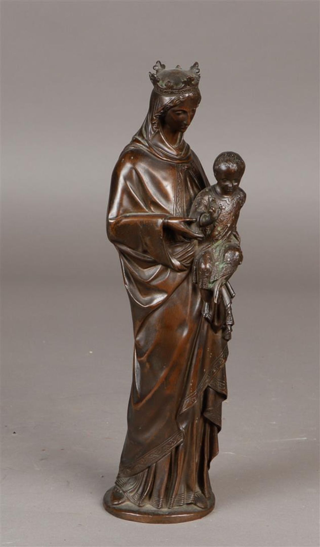 A bronze sculpture depicting the Holy Mary with the Christ Child. So-called: Sedes Sapientiae. Appro - Image 3 of 4