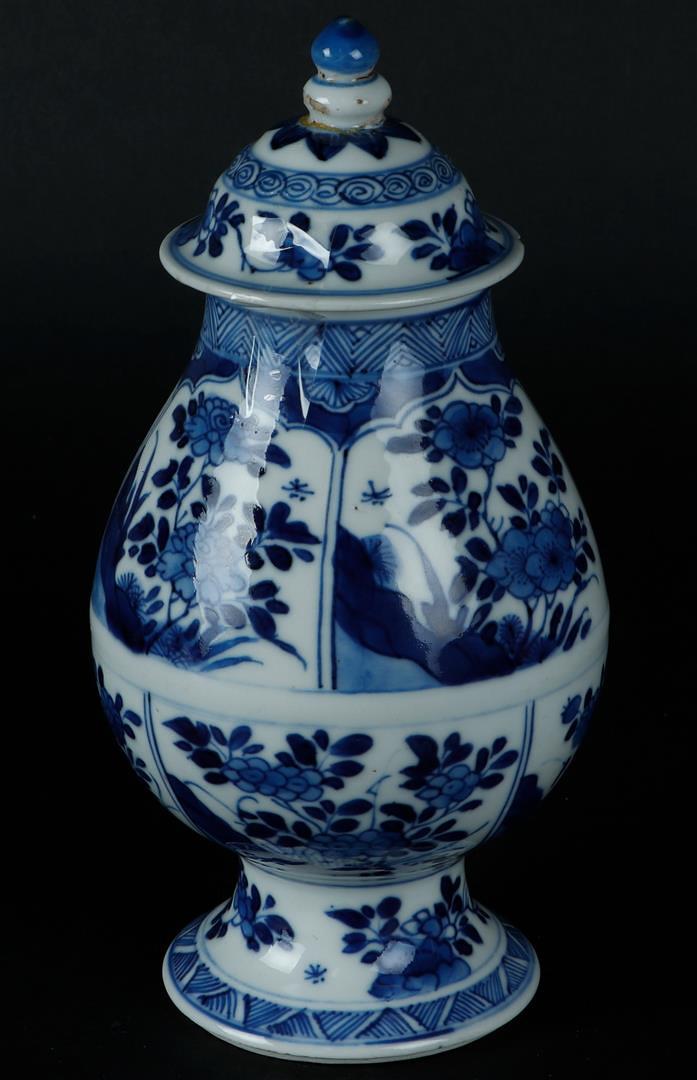 A porcelain belly vase with divisions with rich floral decoration on rock, on a flared foot. China,  - Image 2 of 5