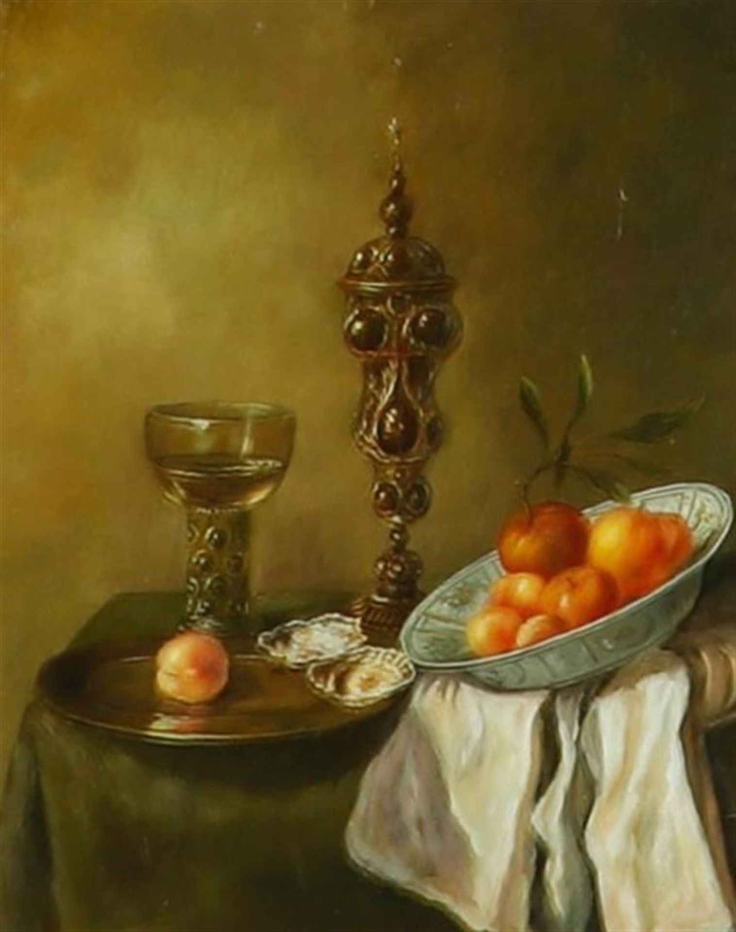 Dutch School, Still life with rummer, a silver goblet, a wanli dish on a table, oil on panel.