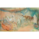 Unknown, 20th century, Circus horses in a stable, signed indistinctly (lower left), watercolor and c